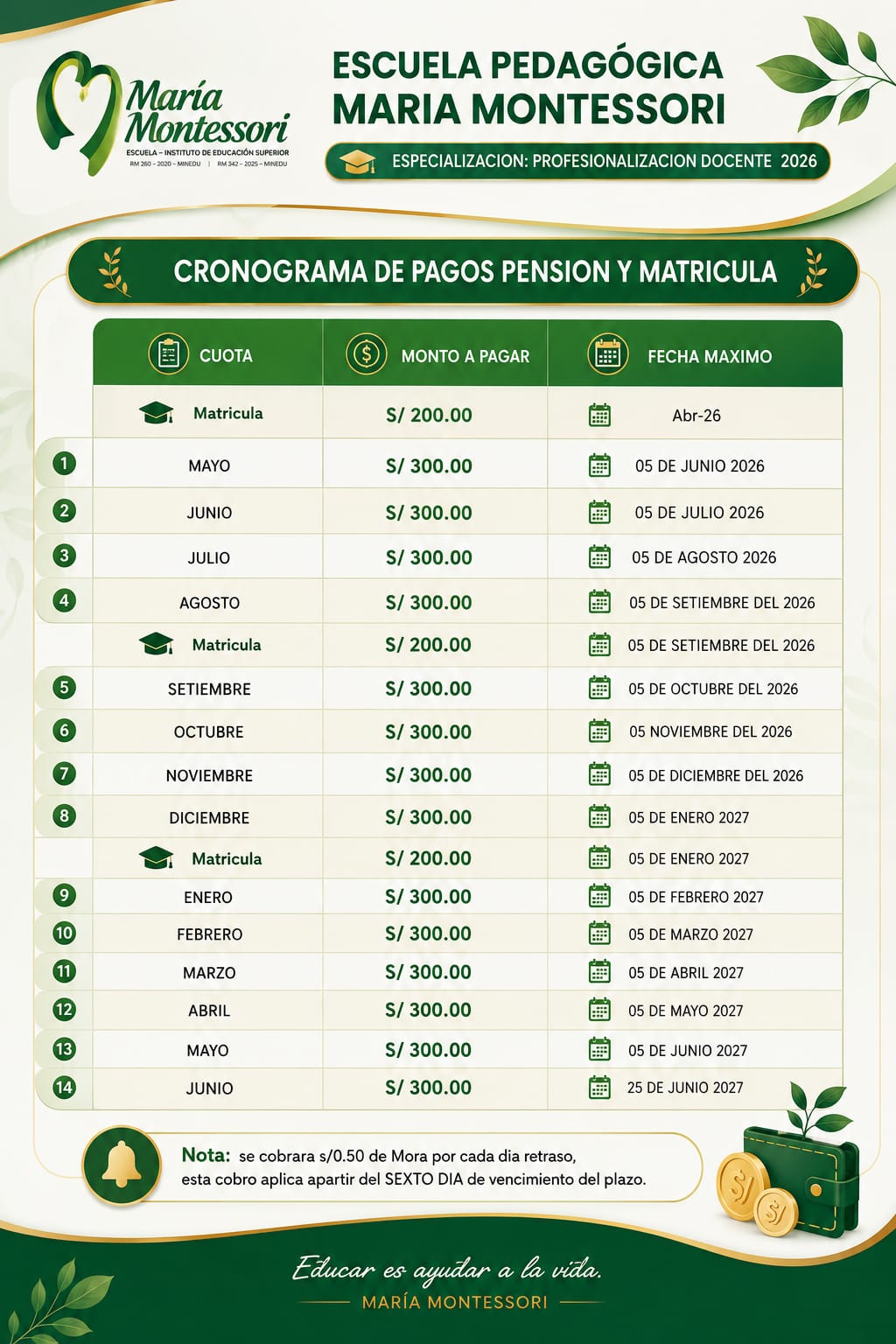 Cronograma de Pagos Profesionalizacion Docente 2026